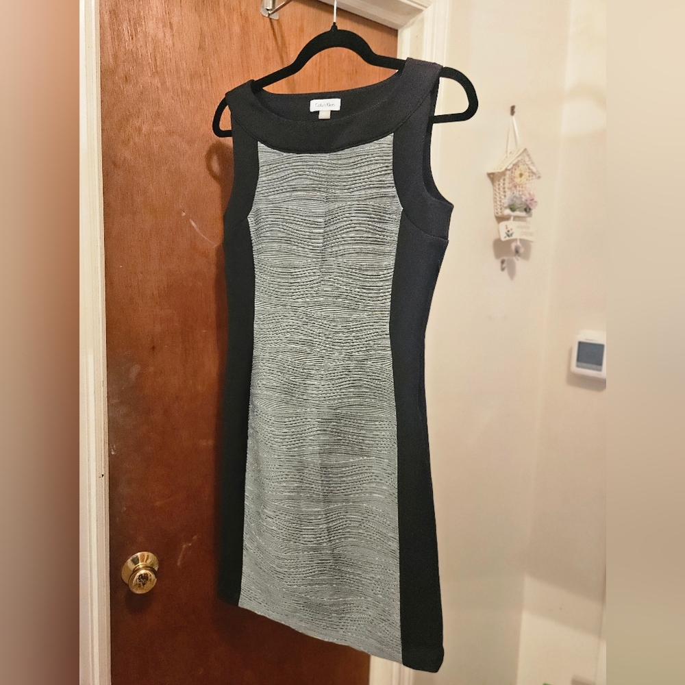 Calvin Klein Black and Light Gray Sheath Midi Dress - Picture 2 of 5